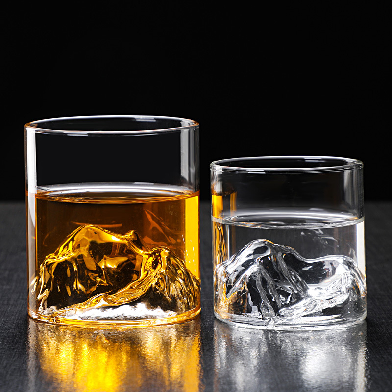 玻璃观山杯日式富士山藏山杯日本威士忌酒杯家用高颜值水杯创意图