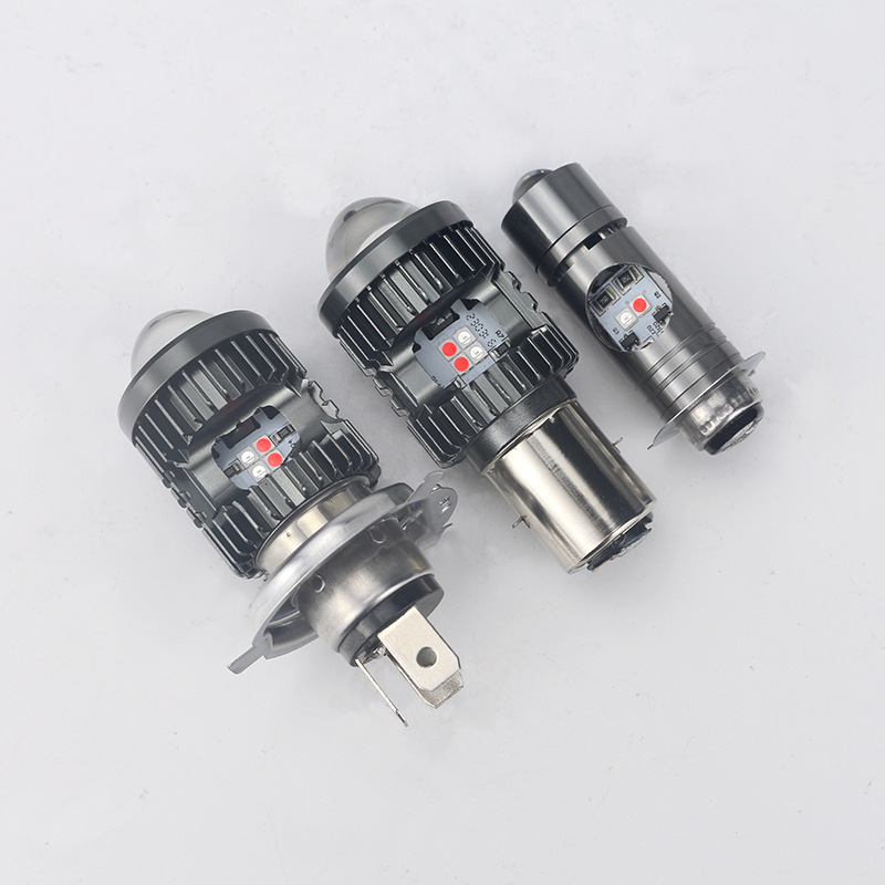 Motorcycle Led Colored Light Small Steel Cannon Bulb With Fisheye Lens Headlamp Near And Far Light One Red Blue Demon Eyes details Picture
