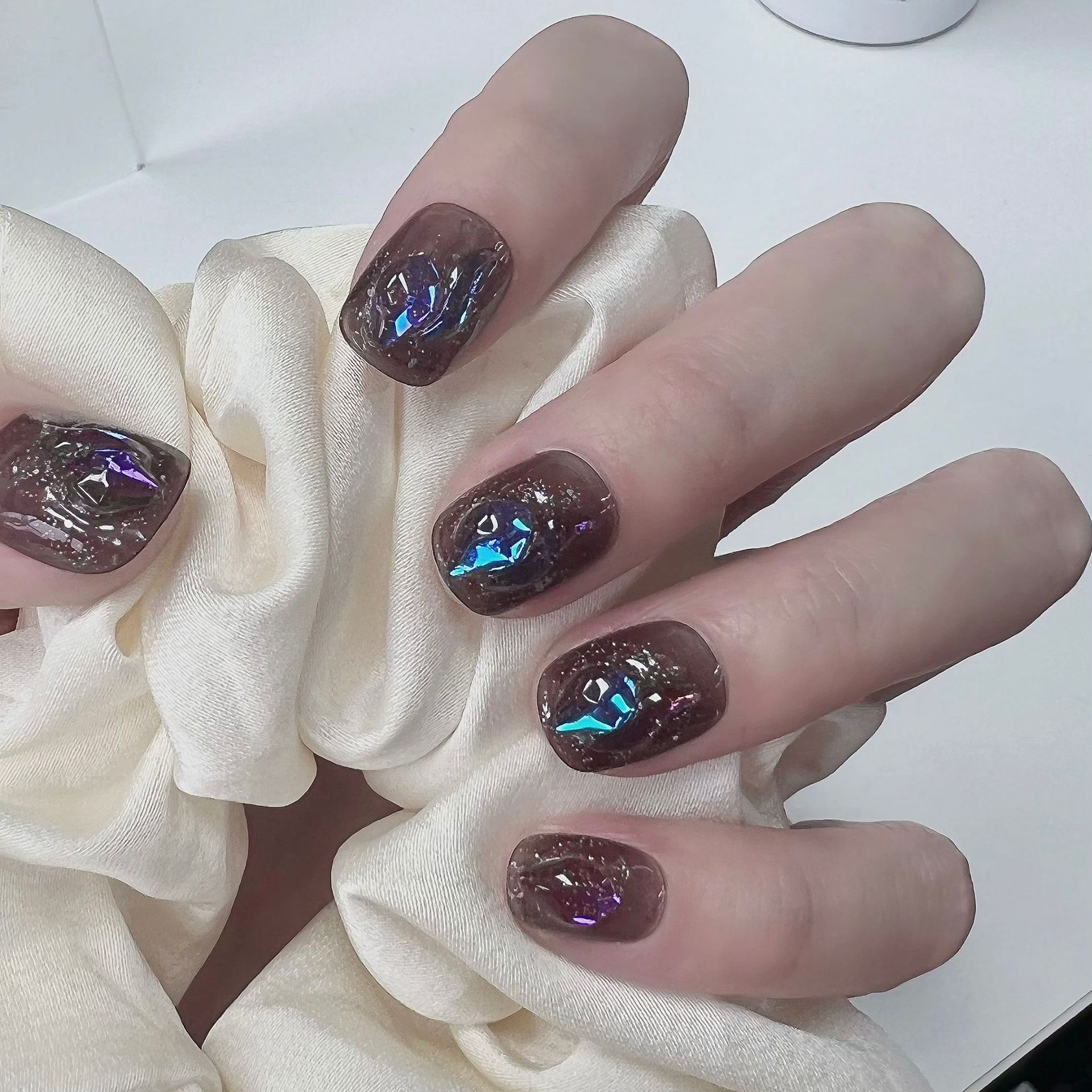 Detachable short Dark Night Elf wearable nail art cool Black diamond false nail art finished product 24 pieces details Picture