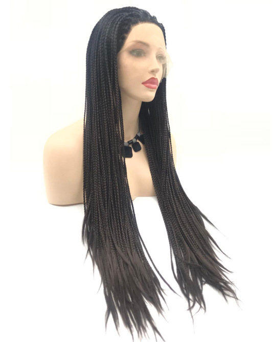 Black Amazon three-strand braids European and American wig, women's front lace and synthetic fiber braid headwear LW0254 details Picture