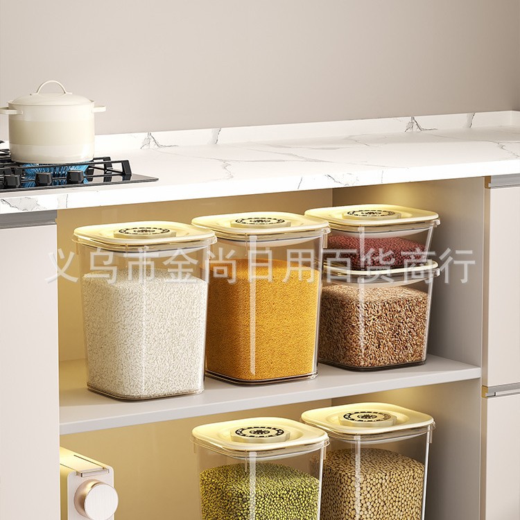 Three-piece kitchen large-capacity storage tank for grains and cereals, food-grade timetable storage tank, household rotary seal tank Specification image