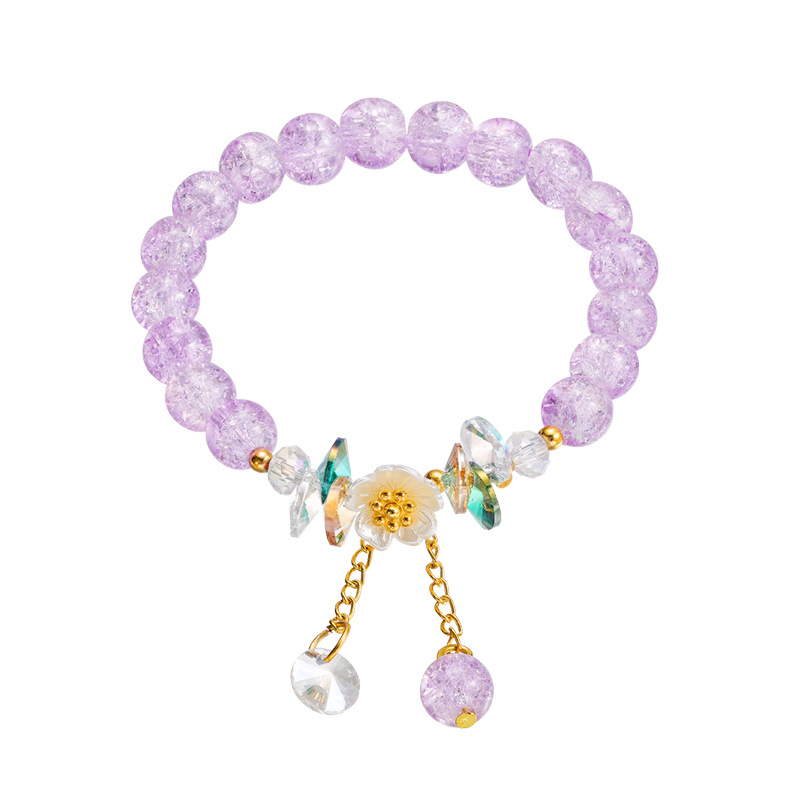 Explosive ice burst beads camellia crystal children's bracelet female summer powder crystal glass bracelet summer jewelry wholesale Item Picture