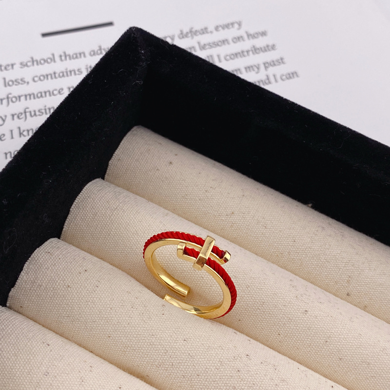 New Year Red Letter H Ring Red Rope Simple All-Matching White Ring Spice Girl Wind Opening Adjustable Index Finger Female Specification drawing