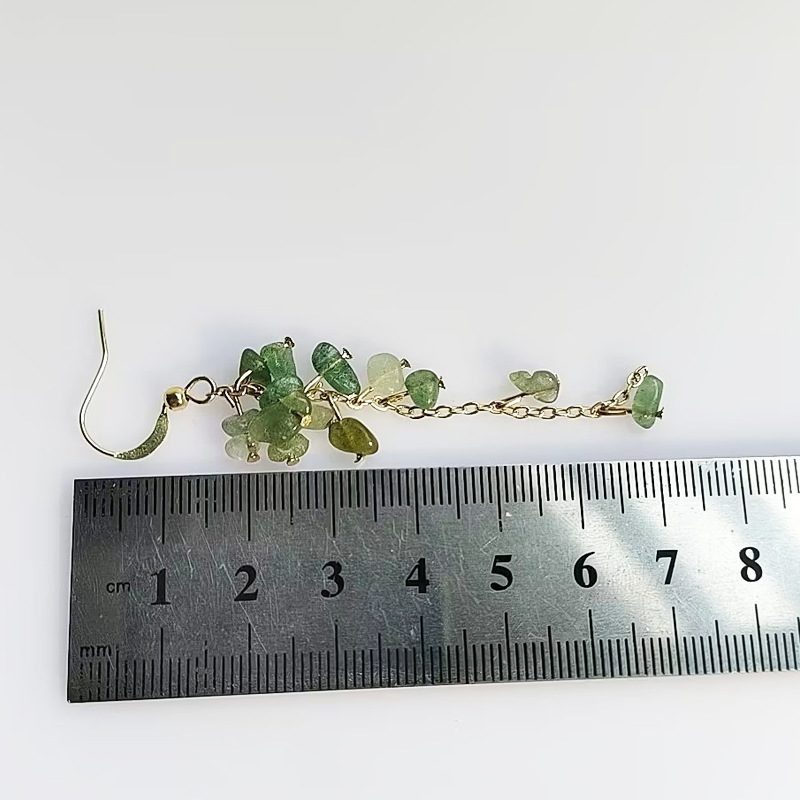 Retro Style Olive Green Gravel Long Tassel Ear Clip Mosquito Coils Without Ear Holes Earrings Gold Earrings Item Picture