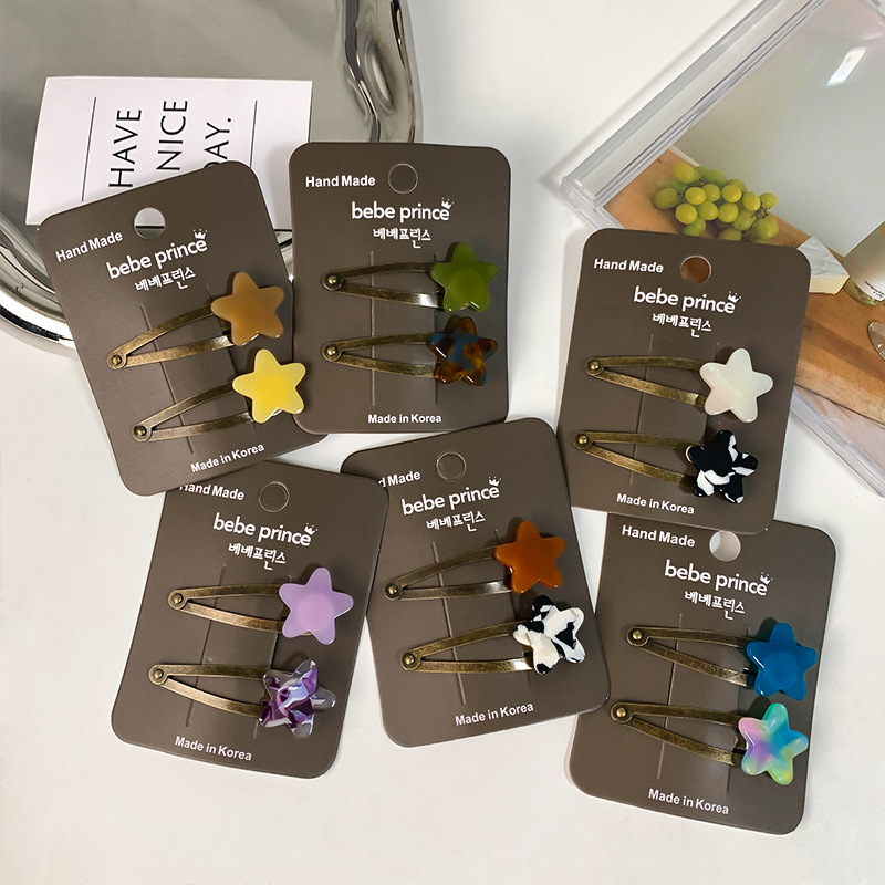New Textured Acetic Acid Fashion Color Contrast Love Star Bangs With Duck Beak With Cute Water Drop Side Clip Hair Accessories Specification drawing