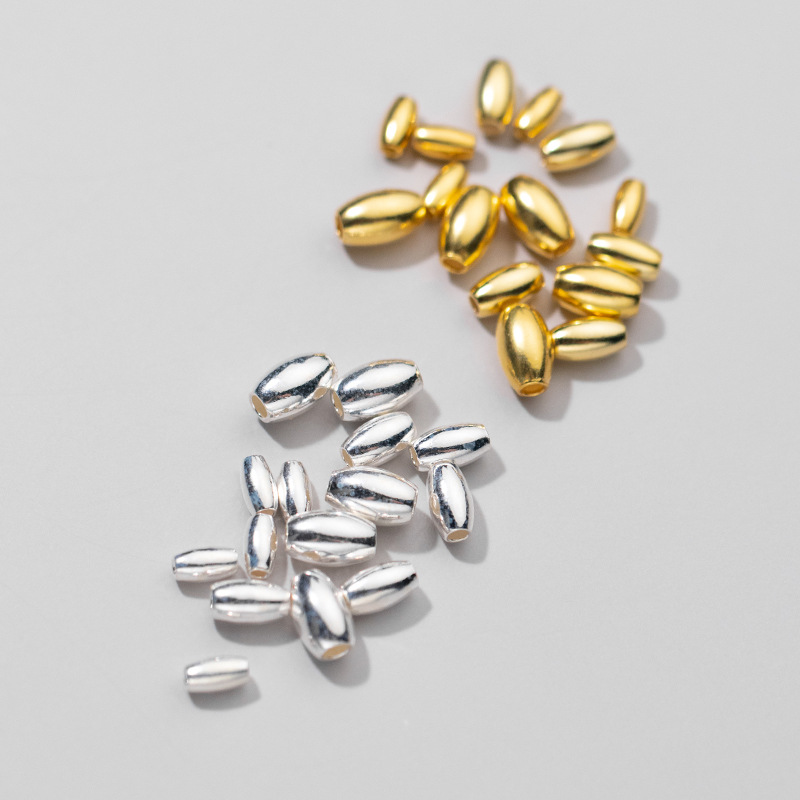 S925 Silver Electroplated 18K Smooth Olive Bead Rice Bead Diy Hand String Loose Bead Bead Silver Accessories Wholesale S0648 details Picture