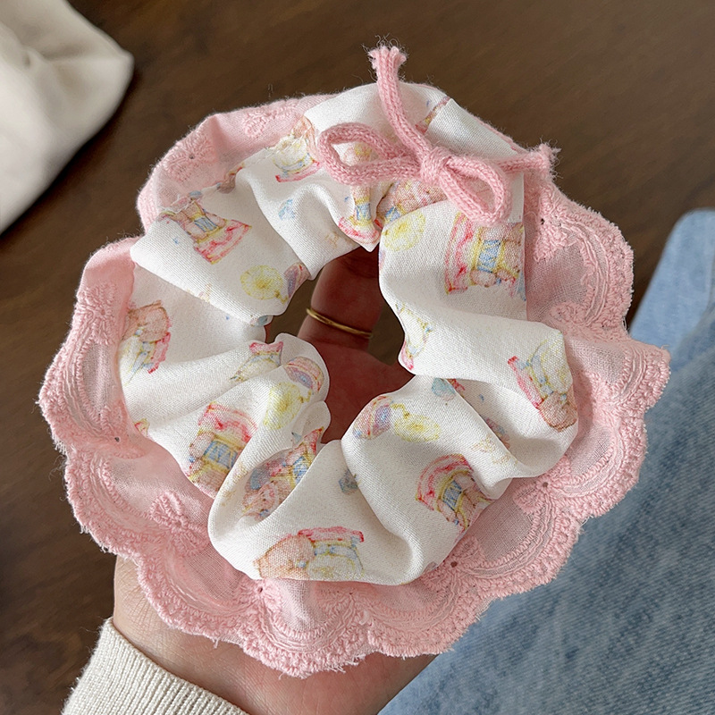 新款芭蕾风大肠发圈高级感蕾丝边头绳甜美少女皮筋蝴蝶结发饰批发详情14