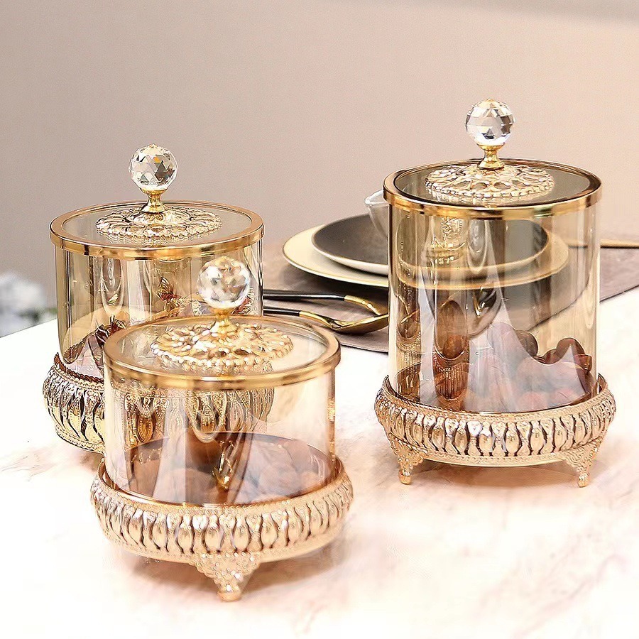 European-style light luxury storage glass storage creative jars, candy jar ornaments, home tabletop glass candy jar handicrafts