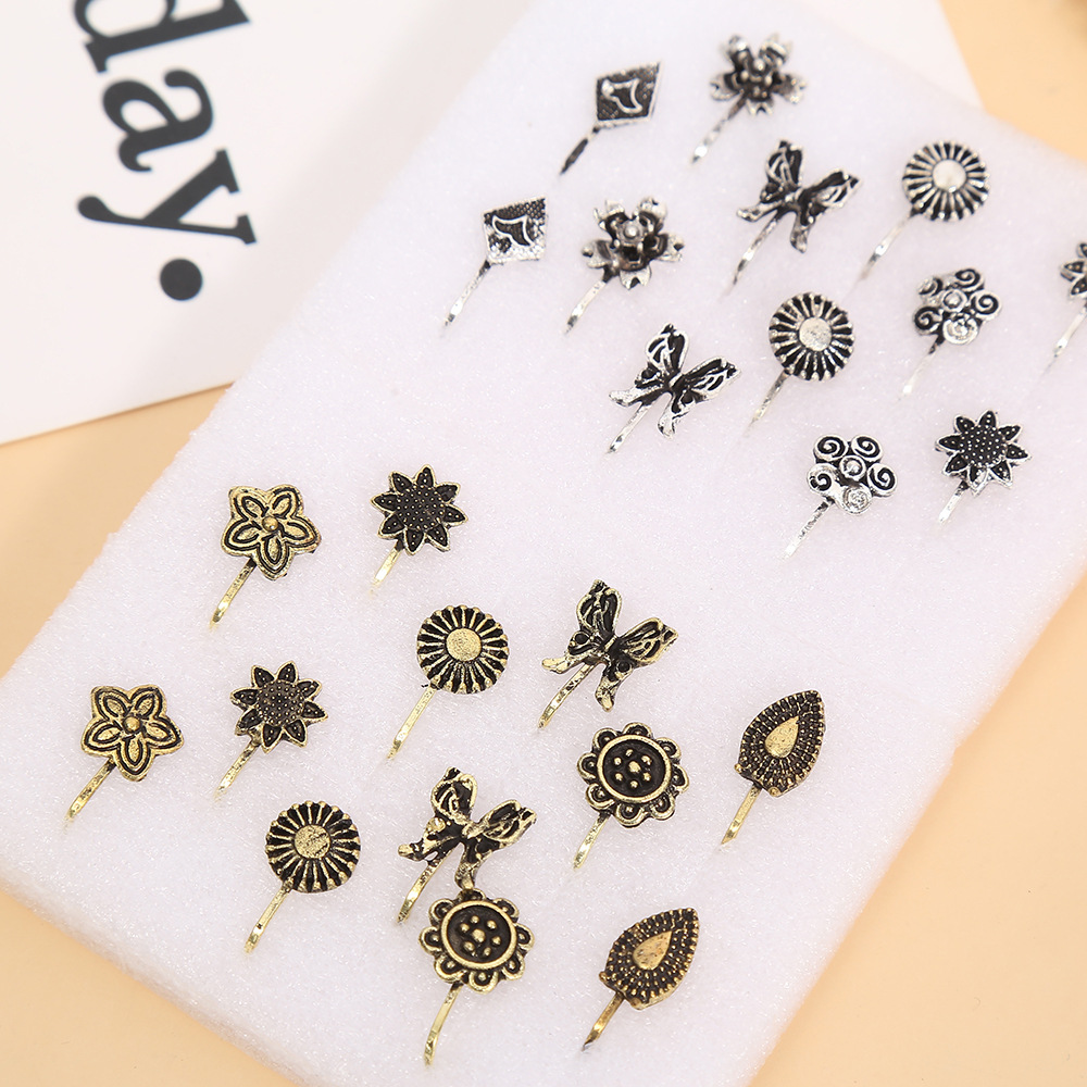 Cross-border box set nose ring gift, 12 pieces each, metal mini no-hole nose band, retro nose accessory, non-wearing pungent nose clip Application Scenario