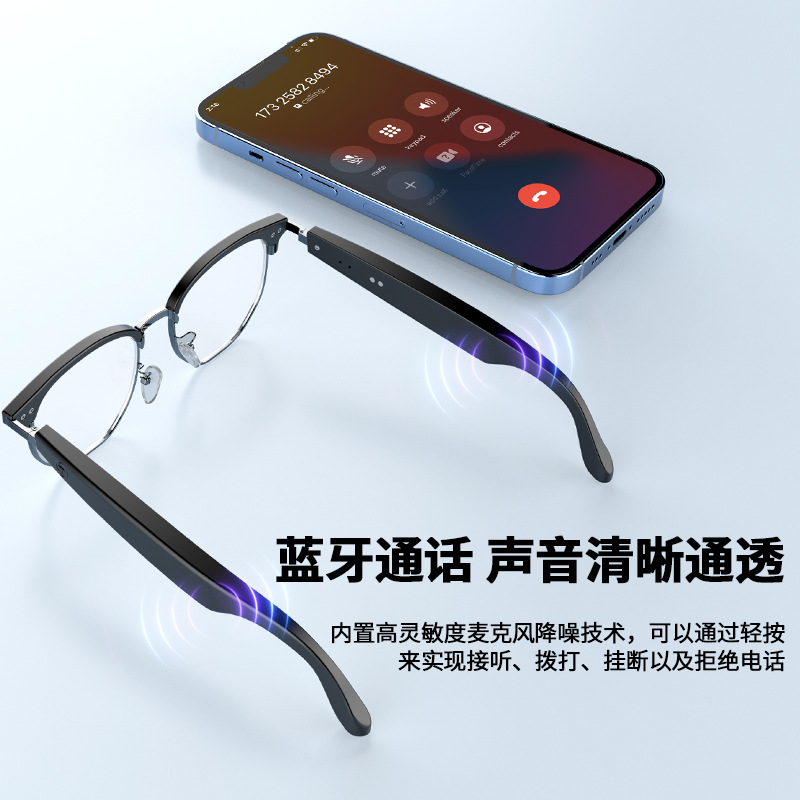 The New Cross-Border Smart Bluetooth Glasses Gs16 Retro Semi-Frame Glasses Anti-Blue Light Eye-Protecting Audio Glasses Frame Specification drawing