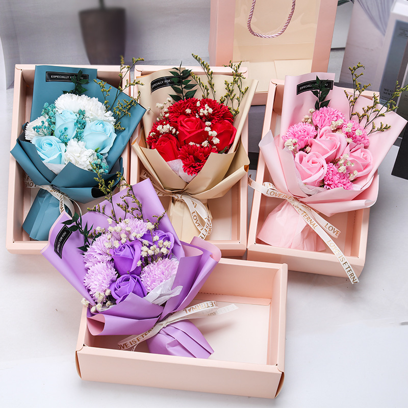 Valentine's Day gift: Everlasting asters dried flower bouquet with 7 flowers, carnation rose soap flower gift box. Teachers' Day gift Specification image