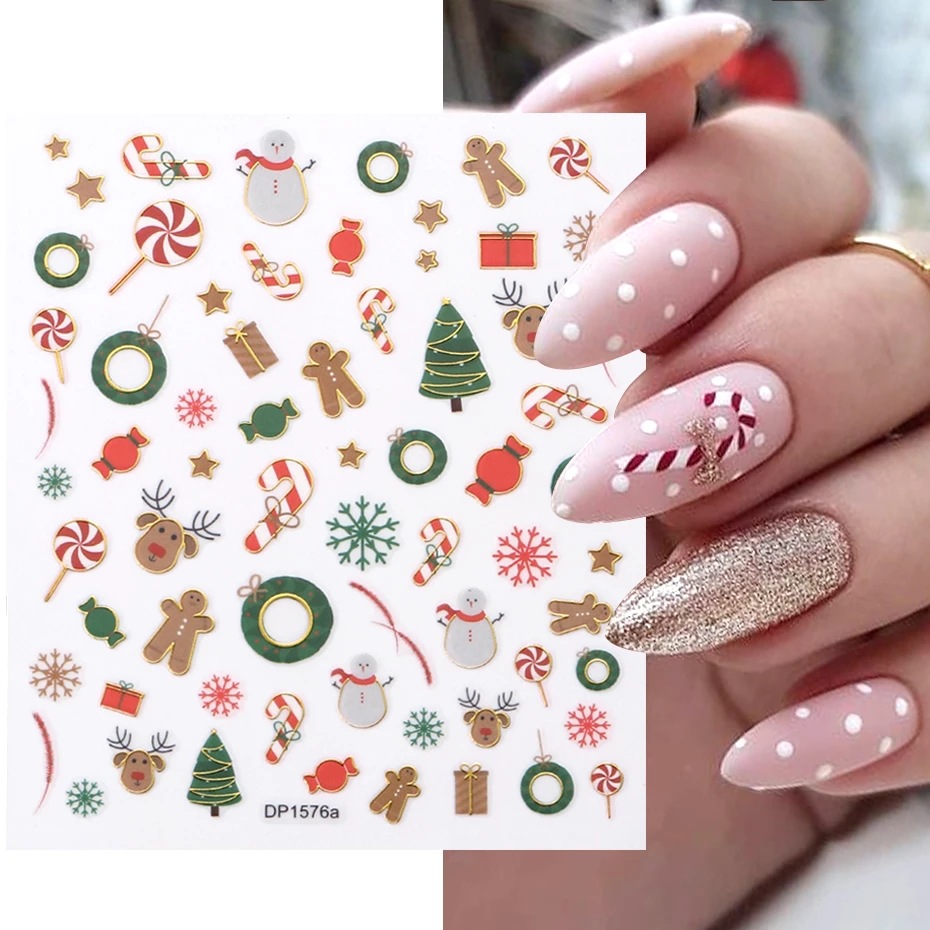 Cross-border new Christmas nail stickers Snowman elk Cookies Human self-adhesive nail stickers Mixed nail stickers shanilak