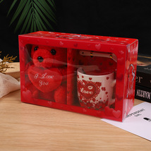 外贸跨境专供情人节陶瓷杯情侣礼品咖啡杯带柄勺卡通小熊套装小礼盒