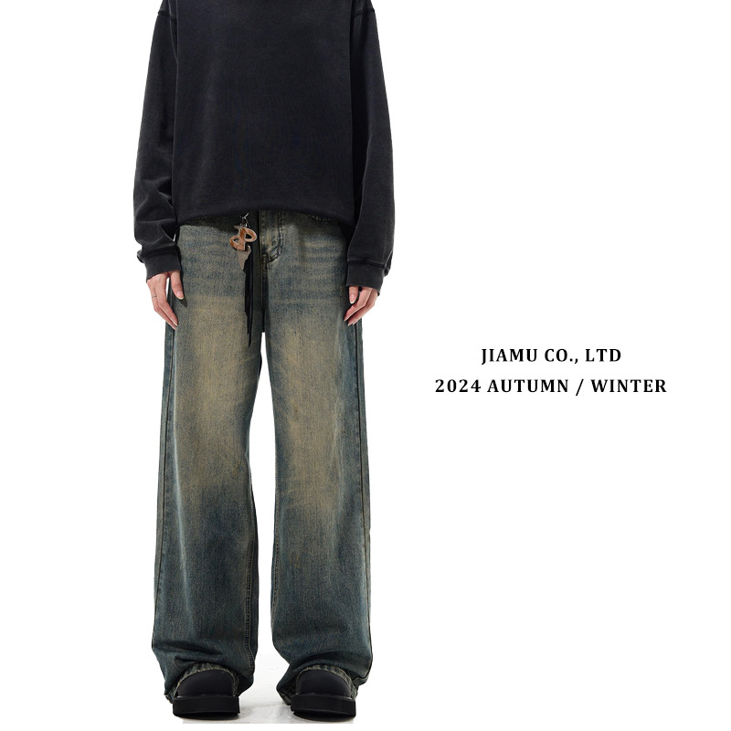 JIAMU's autumn and winter bestsellers are loose, straight-leg, oversized, unisex A-style jeans for men and women, featuring retro washed wide-leg styles Specification image