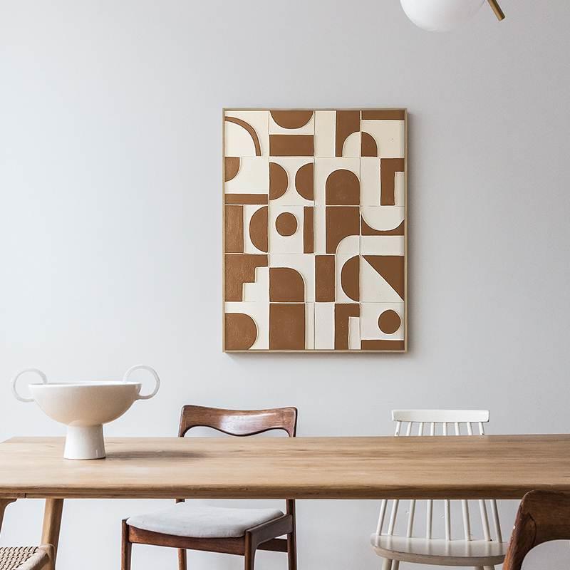 Modern wood carving three-dimensional decorative paintings by designers, living room sofa background hanging paintings, entrance hall, dining room, bedroom bedside simple Application Scenario