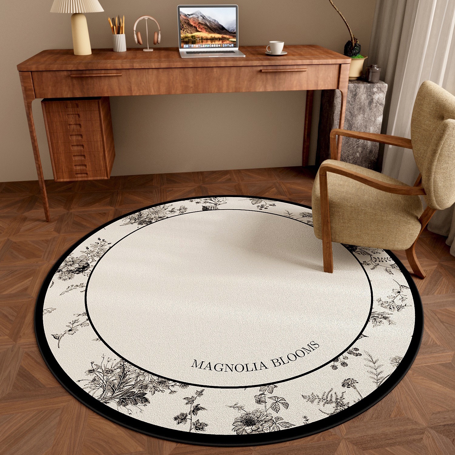 Retro round carpet, high-end feel, living room, bedroom, study, chair, wardrobe, dressing table, rocking chair, special floor mat, cross-border export, diatom mud absorbent floor mat, cartoon fun, bathroom, toilet, bathroom door, anti-slip and anti-drop, home use details Picture