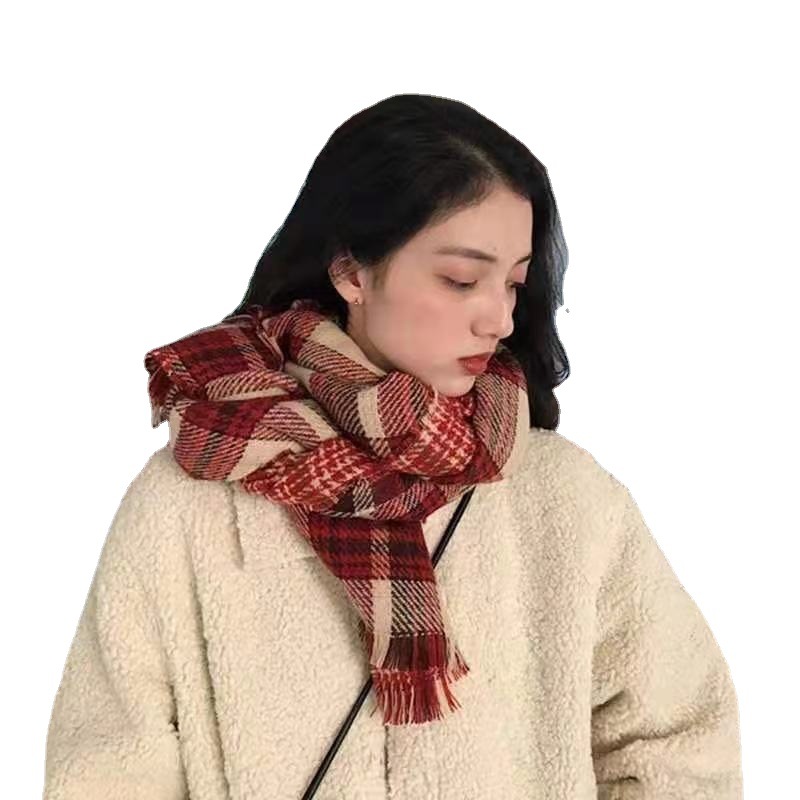 Santa Red Scarf Woman's New Double-Sided Checkered Autumn And Winter Korean Version Of Everything Thick Long Warm Shawl Neck Tide Item Picture