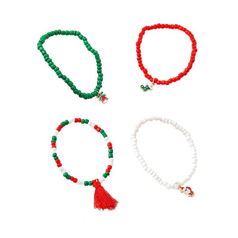 Cross-border European and American Christmas reindeer bell bracelet cartoon oil drip adjustable Santa Claus cane candy bracelet wholesale Item Picture