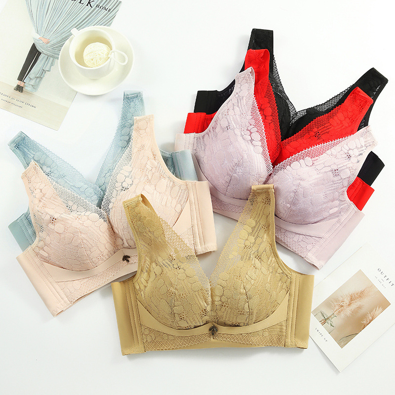 Spring And Summer New Non-Underwire Push-Up Underwear Thick Non-Magnetic Lace Adjustment Vest Bra details Picture