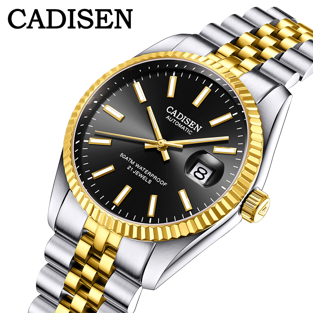 CADISEN 8053 New Men's business mechanical movement calendar waterproof steel strap watch Item Picture