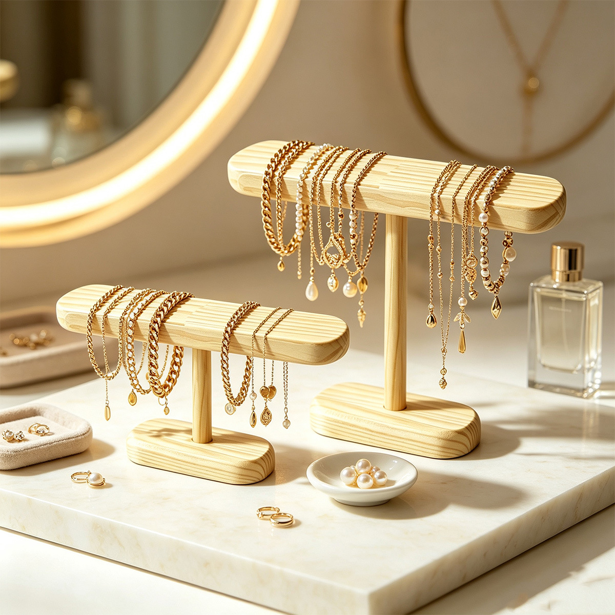 Wooden flat-layer bracelet stand, street stall store, bracelet, necklace and ring storage display stand, girls' accessories display prop details Picture