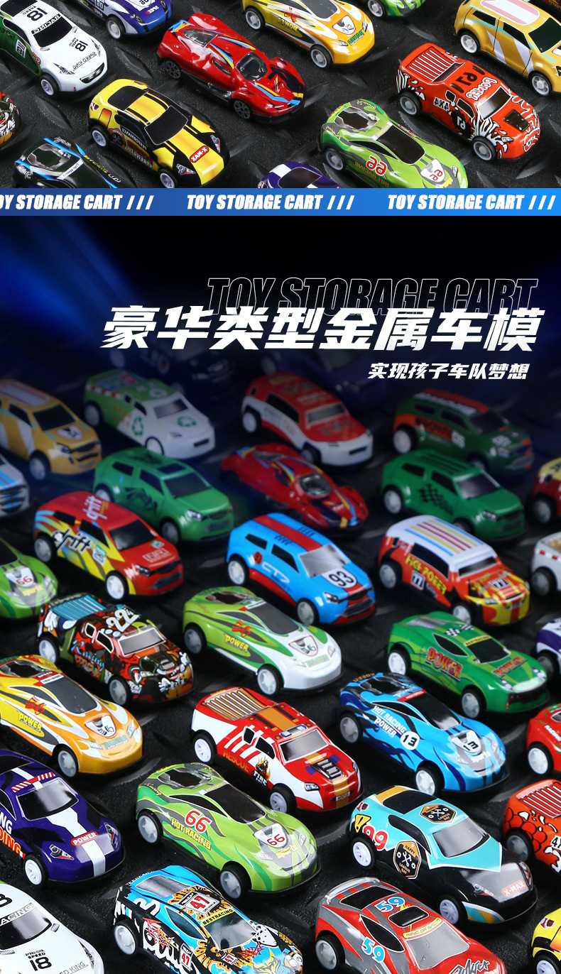 儿童合金小汽车收纳盒装玩具车男孩2一3岁宝宝回力车惯性迷你赛车详情4