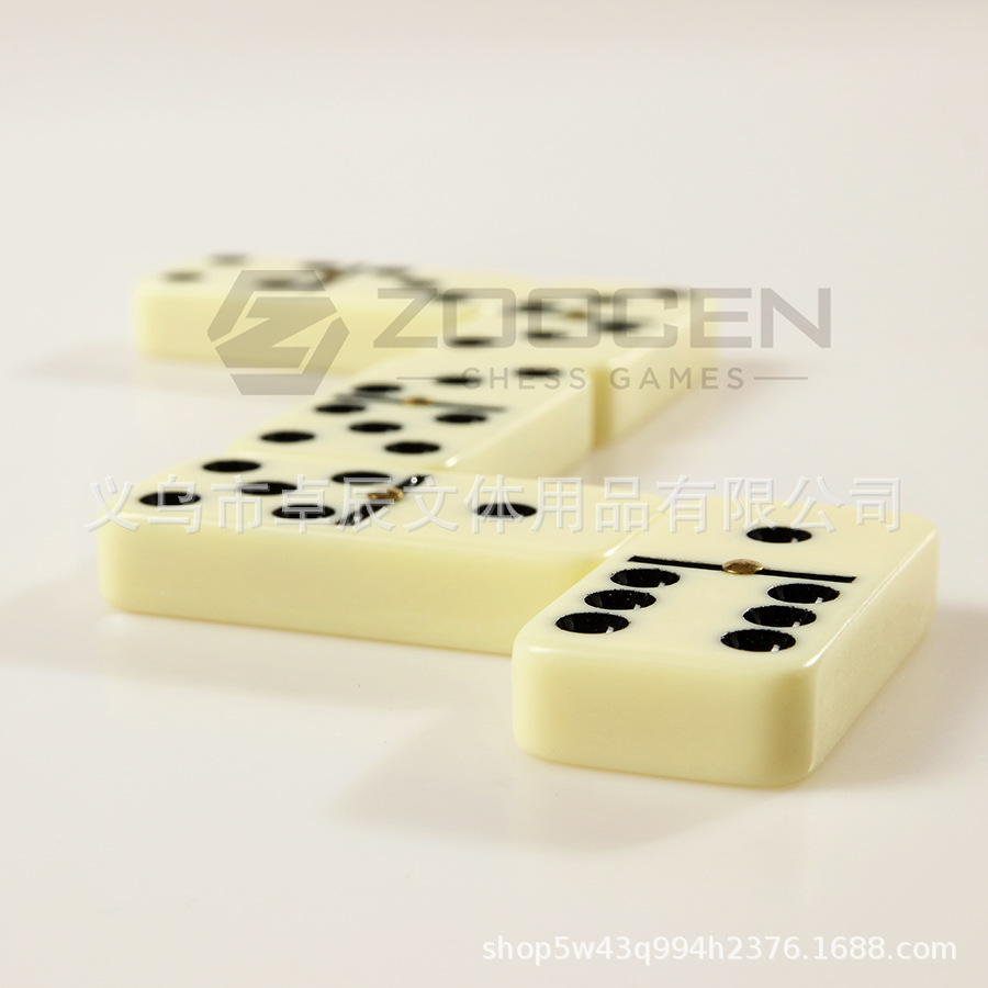大号双六 Dominoes5412密胺多米诺骨牌象牙色棕色皮盒包装28张双6详情图5