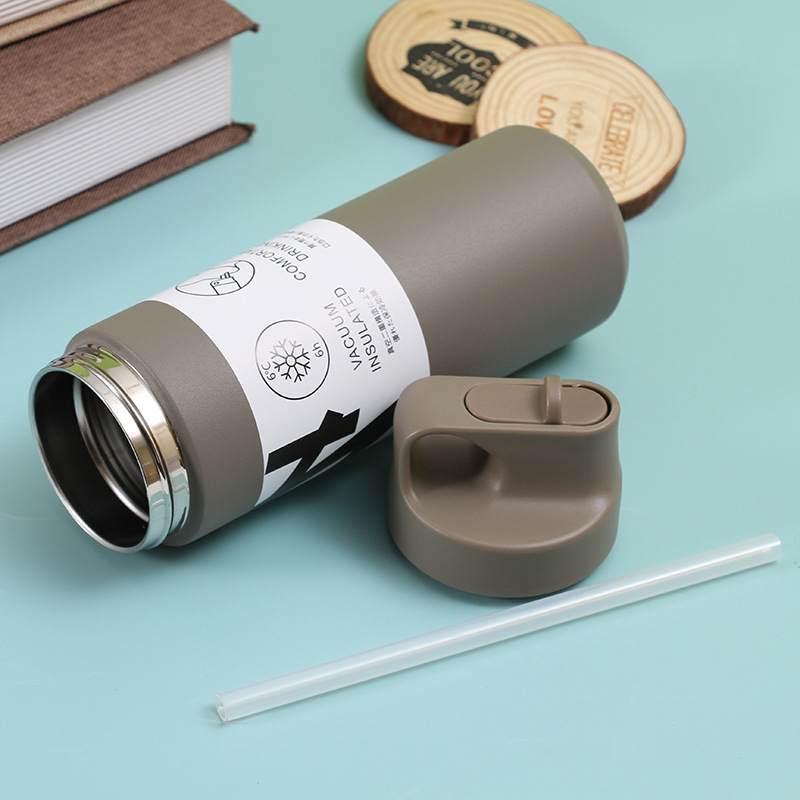 Japanese stainless steel insulated cup, 304 stainless steel large-capacity straw cup, high appearance level portable water cup for men and women Specification image
