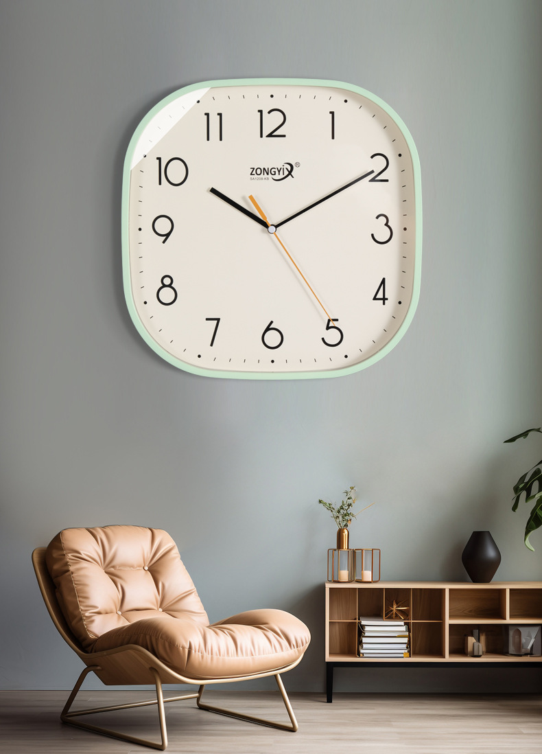 客厅简约方形静音挂钟家用现代卧室钟表家用时钟挂墙表石英电波钟详情13