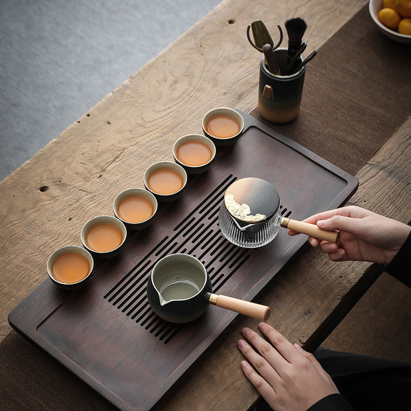 Kung Fu Tea Set Household Simple Ceramic Black Pottery Light Luxury Gradual Light Luxury Office Guest Teacup Teapot Set Specification drawing