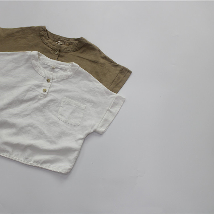 新品春季儿童t恤圆领短袖男童纯色韩版系扣女童上衣夏季百搭代发详情7