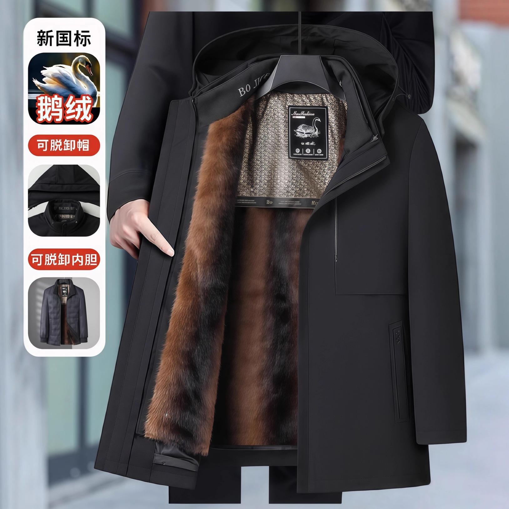 中年爸爸装白鹅绒夹克外套中老年男秋冬季加厚保暖羽绒可拆卸内胆