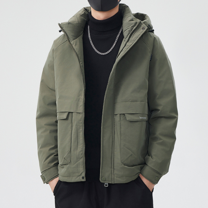 男士新国标冬季羽绒服2024新款时尚工装潮流休闲帅气连帽羽绒服冬