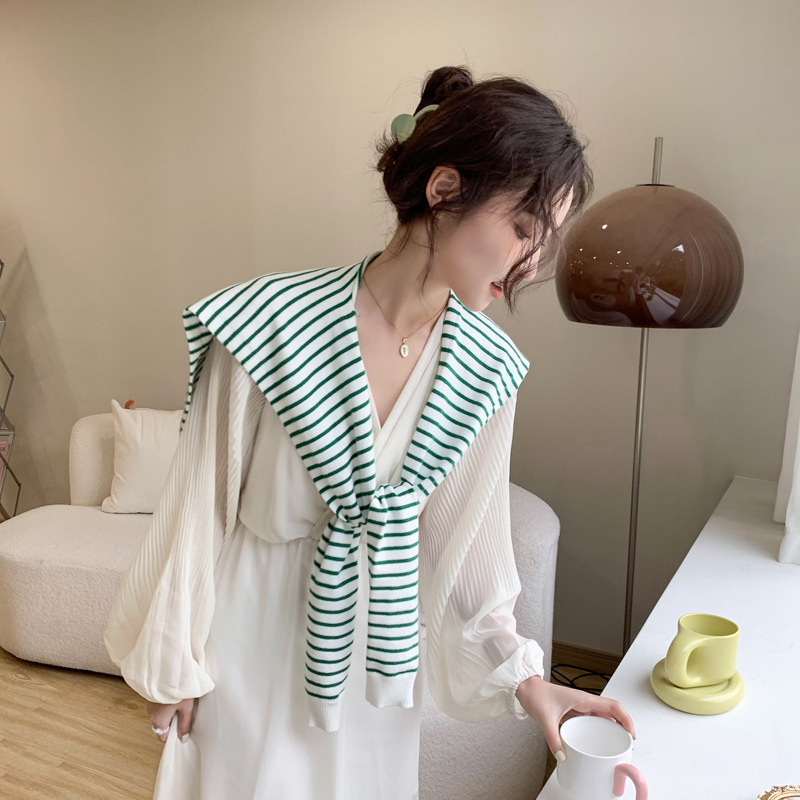 Striped Knitted Shawl Outside The Spring And Autumn Summer Outside The Office Network Red Air-Conditioned Room To Protect The Neck Scarf Shoulder On The Vest details Picture