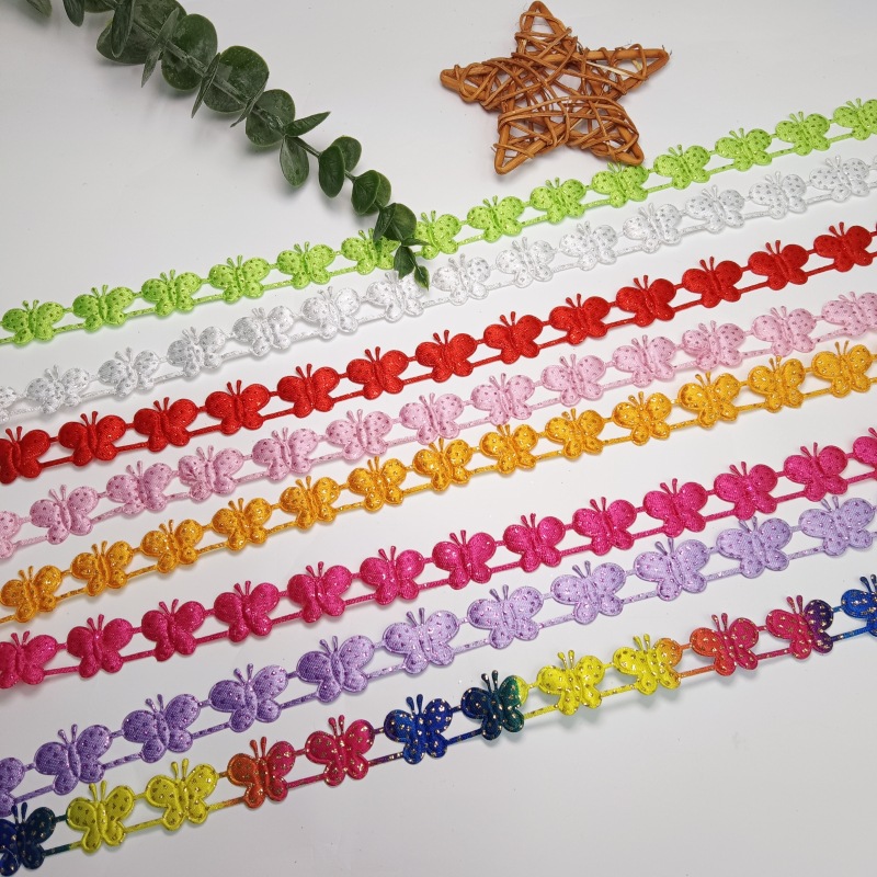 Hot diamond ultrasonic butterfly polyester webbing, colorful diy handmade gift packaging tape, Christmas decorative ribbon accessories details Picture