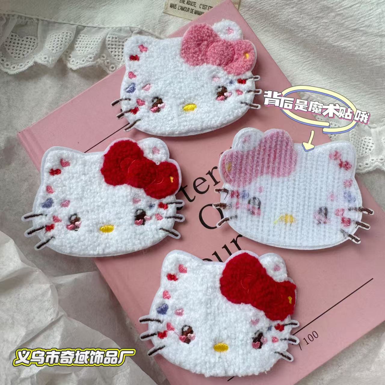 Sweet cream-style embroidered kitty bangs sticker children's Velcro post Energetic and cute children's hair accessory Japanese-style