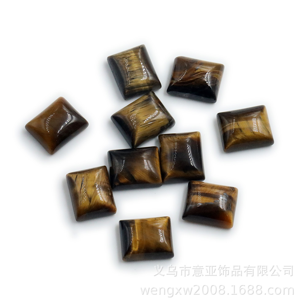 Tiger Eye Rectangular Flat Bottom Ring Face Natural Tiger Eye Stone Beaded Diy Jewelry Mosaic Table Accessories Yellow Tiger Eye Stone Specification drawing