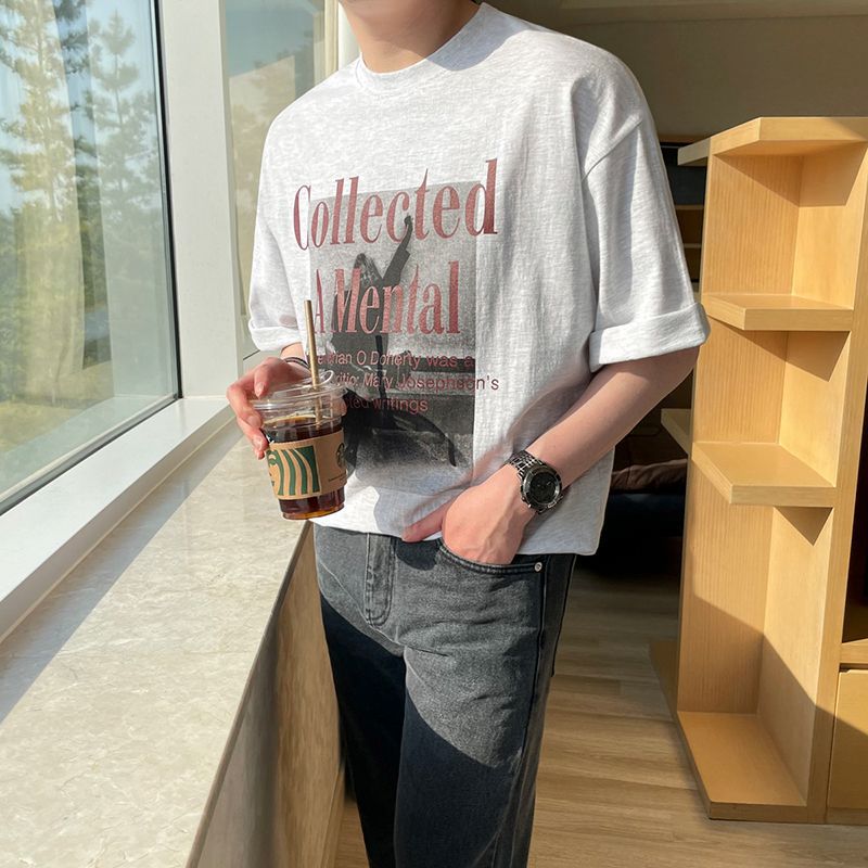MYQ American retro high street short-sleeved T-shirt for men's summer loose fashion brand printed pure cotton half-sleeved base layer Specification image