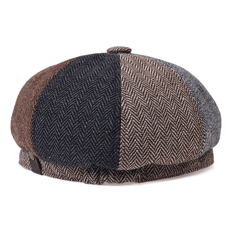 The New Patchwork Beret Is A Classic And Retro British Hat For Spring And Autumn. It Is A Versatile Octagonal Hat For Men, Casual And Fashionable Item Picture