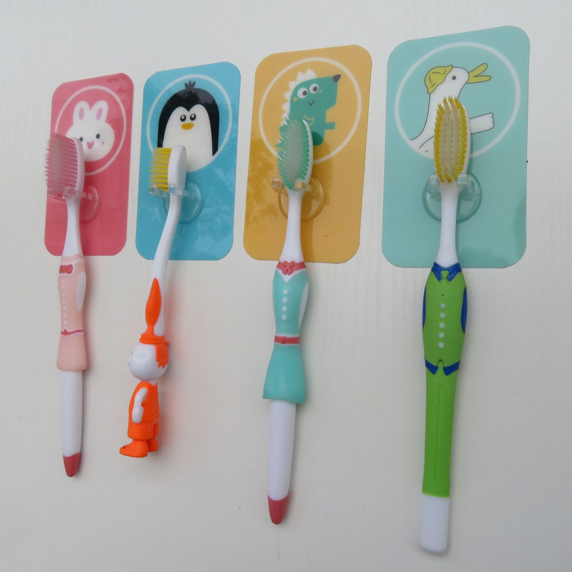 Seamless 6*10CM Nordic pattern toothbrush hook for couples and children's washbasin, creative nail-free cartoon sticker toothbrush holder details Picture