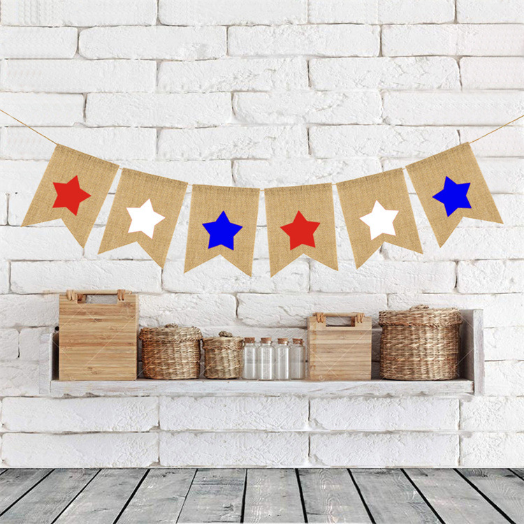 Factory direct supply party decoration banner banners, colorful five-pointed star linen swallowtail flags details Picture