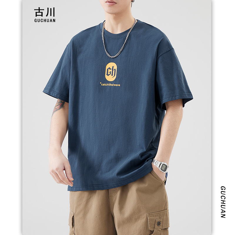 Furukawa Men's Wear: 2024 Summer Loose Retro short-sleeved simple printed men's pullovers, base layer and top Application Scenario
