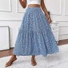 a high-end women's A-line skirt with a three-layer patchwork of small floral patterns from the Amazon independent store details Picture