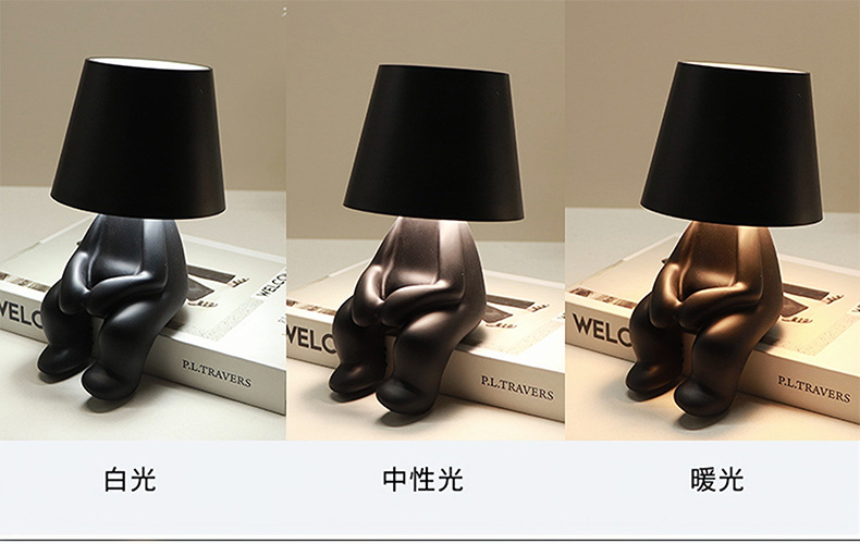 Amazon led Thinker Night Light Resin painting Bedroom bedside usb charging touch little Golden Man night light pic 6