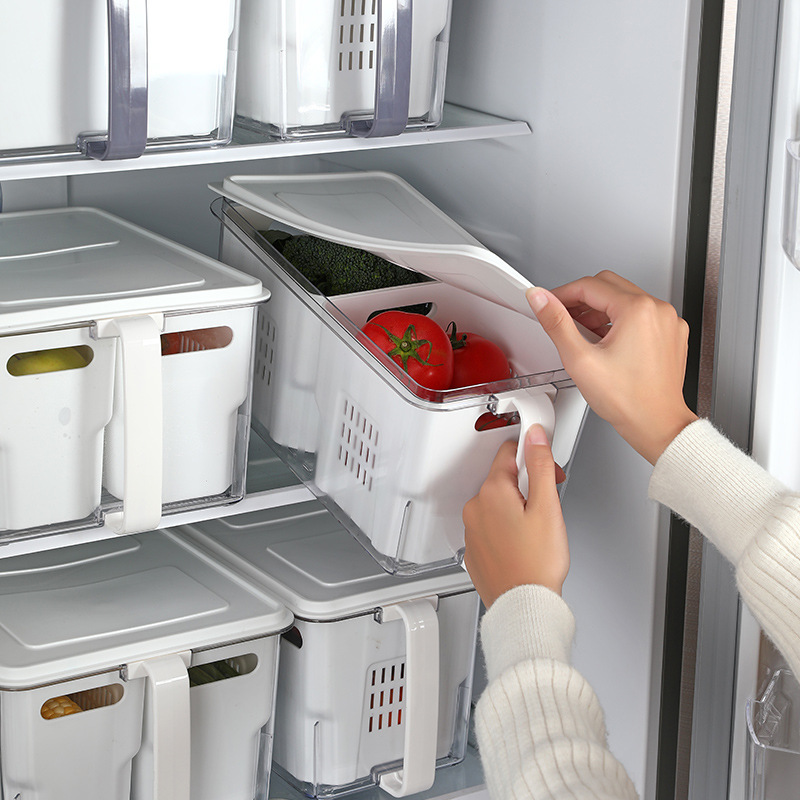 软盖冰箱收纳盒食品级透明沥水储物盒厨房冷冻专用食物保鲜盒