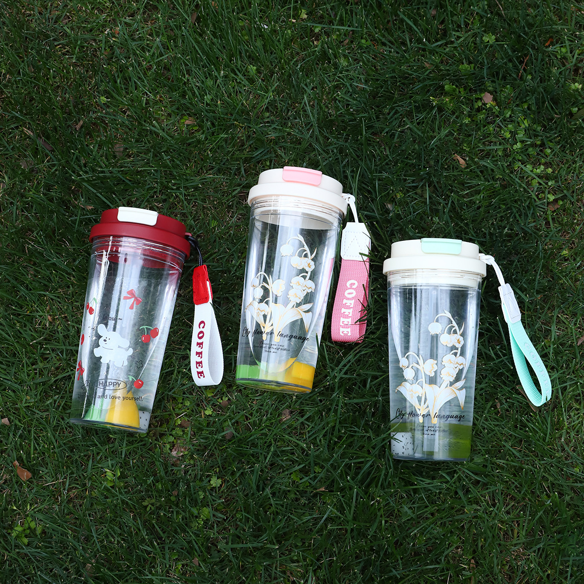 Straw cup, student flower tea cup, water cup, girls' casual cup, portable straw plastic cup, large-capacity summer cup