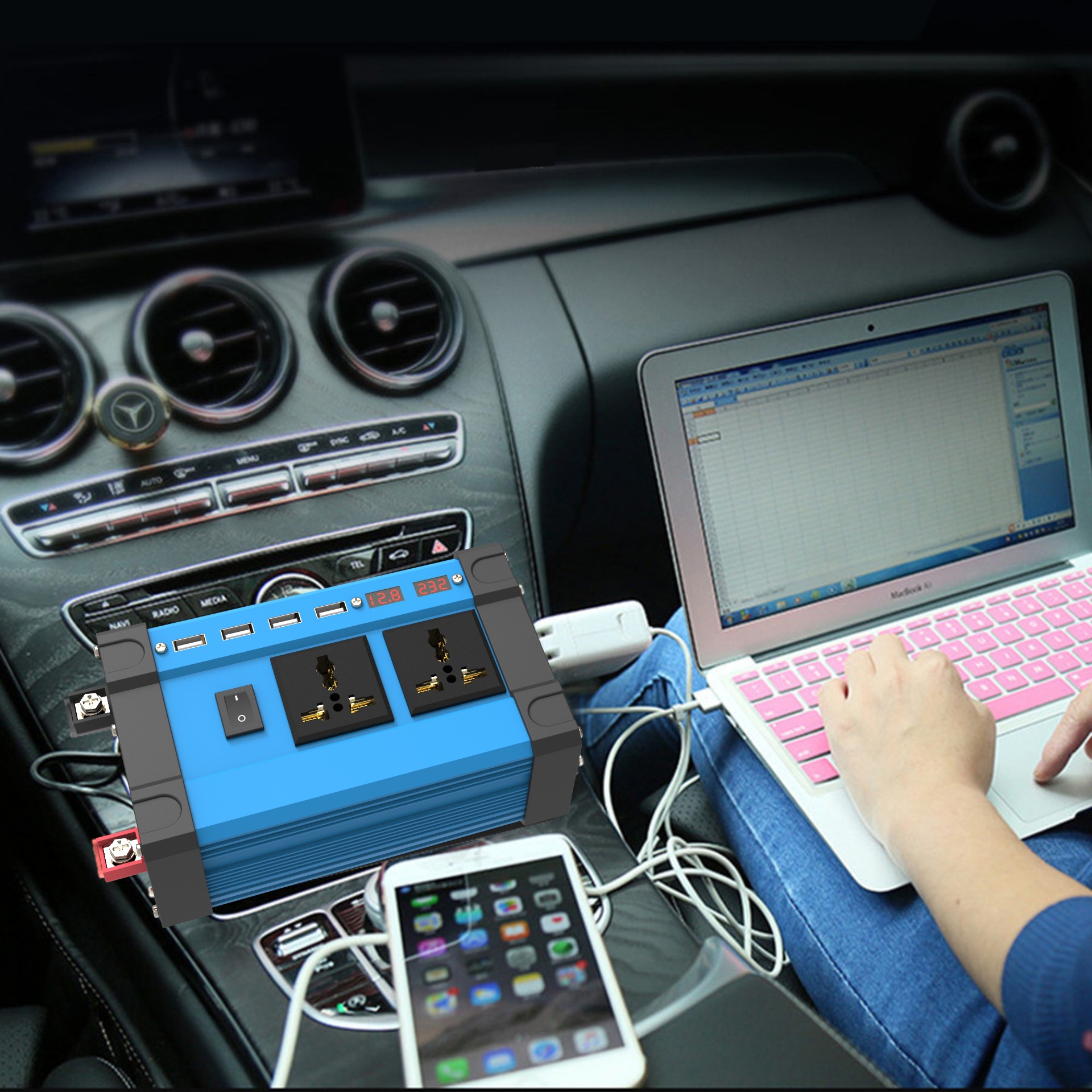 Inverter 300W cross-border converter 12V to 220V110V smart LCD dual display 4USB4.2A fast charging pic 26