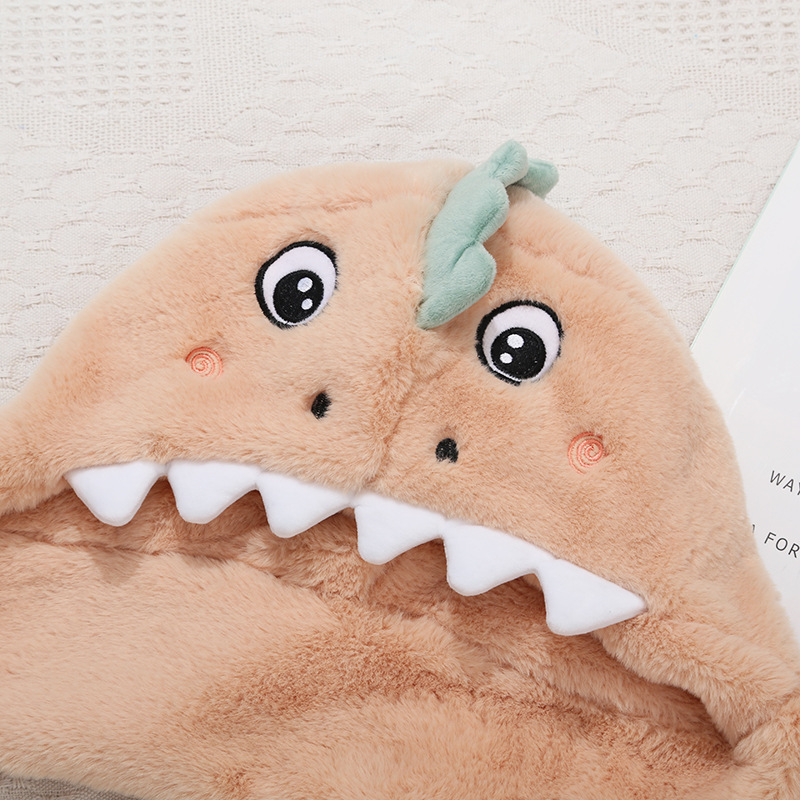 Cross Border Autumn And Winter Plush Warm Neck Set Women's New Cute Little Dinosaur Hat Scarf Gloves One Three-Piece Set Specification drawing