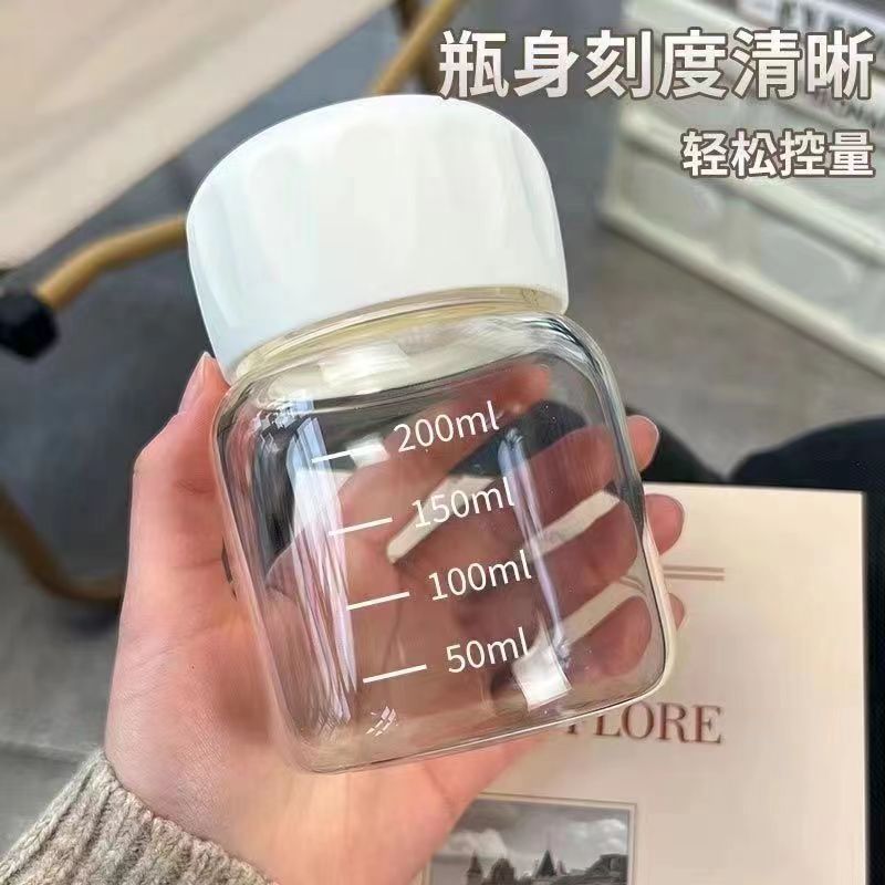 Glass chubby cup, shaker cup, gift milk cup, student Internet celebrity, portable, small and mini heat-resistant, casual cup Specification image