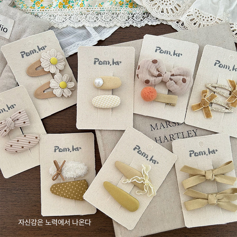 Korean version cream yellow fabric bow flower children's hair clip, polka dot bangs clip, broken hair clip, girls' hair accessory